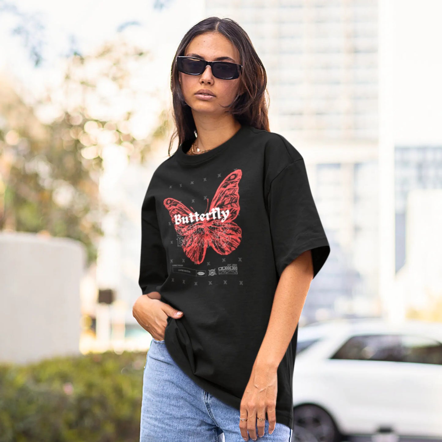 Red Butterfly Graphic Tee - Street Style Print T-Shirt