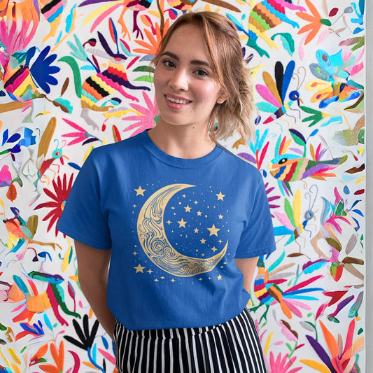 Celestial Night Sky Tee - Starry Moon and Stars T-Shirt