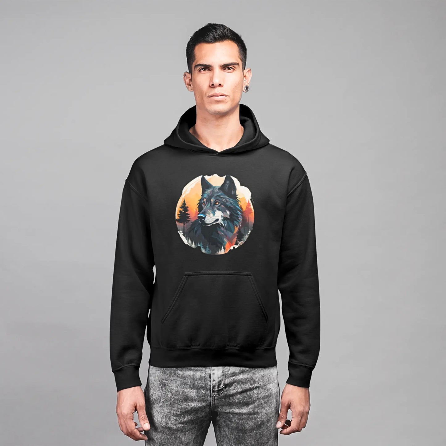 Wolf Graphic Hoodie - Animal Print Hooded Sweatshirt