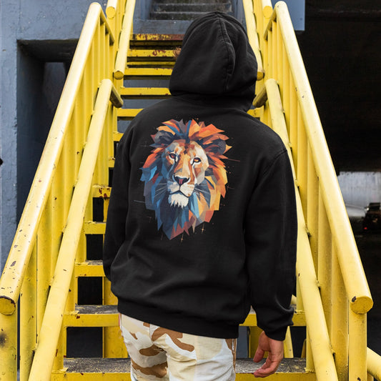 Abstract Geometric Lion Hoodie - Animal Print Sweatshirt