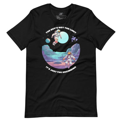 Black relaxed-fit t-shirt with a humorous space-themed graphic design and statement, crafted from soft cotton for ultimate comfort.