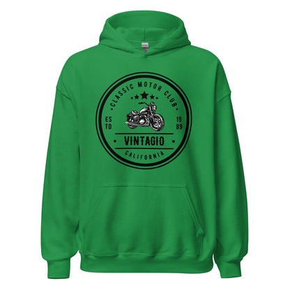 Irish Green Men/women Vintage Moto Club Logo Graphic Design Pullover Hoodie - InfiniteInkWear